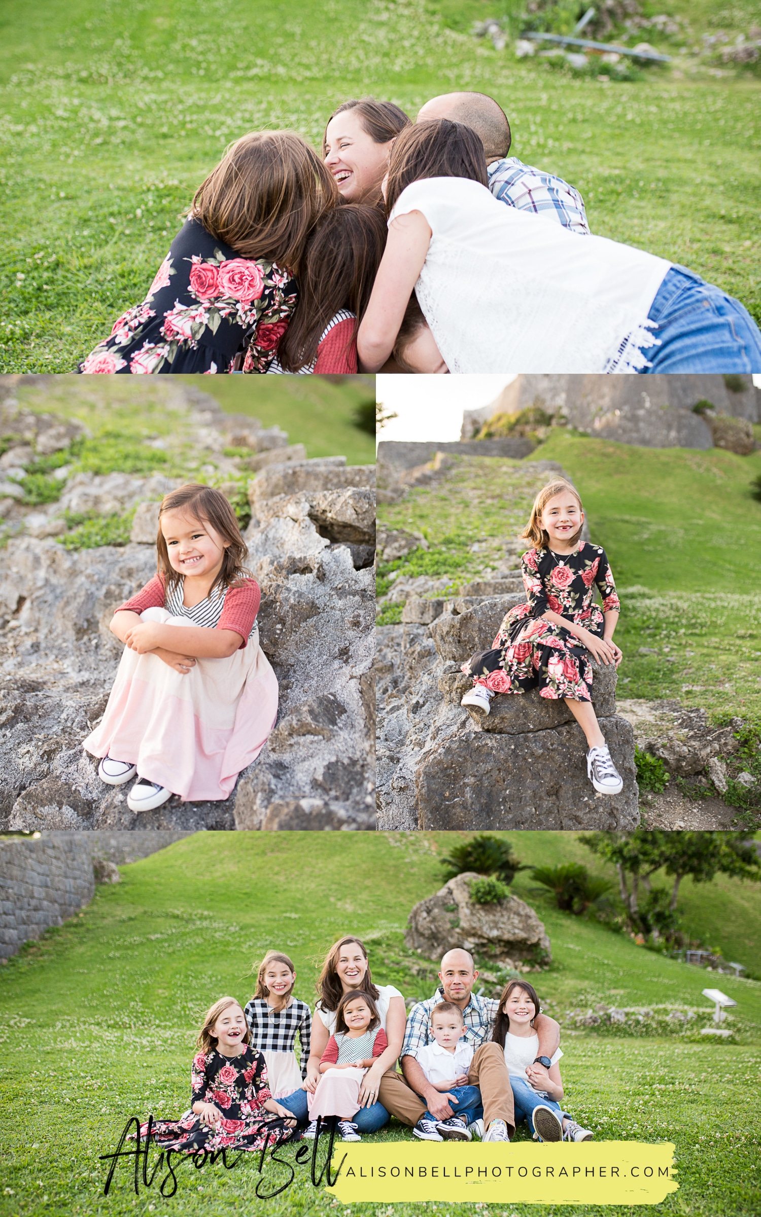 Large fun family photographer with seven kids at Katsuren Castle in Okinawa Japan by Alison Bell, Photographer