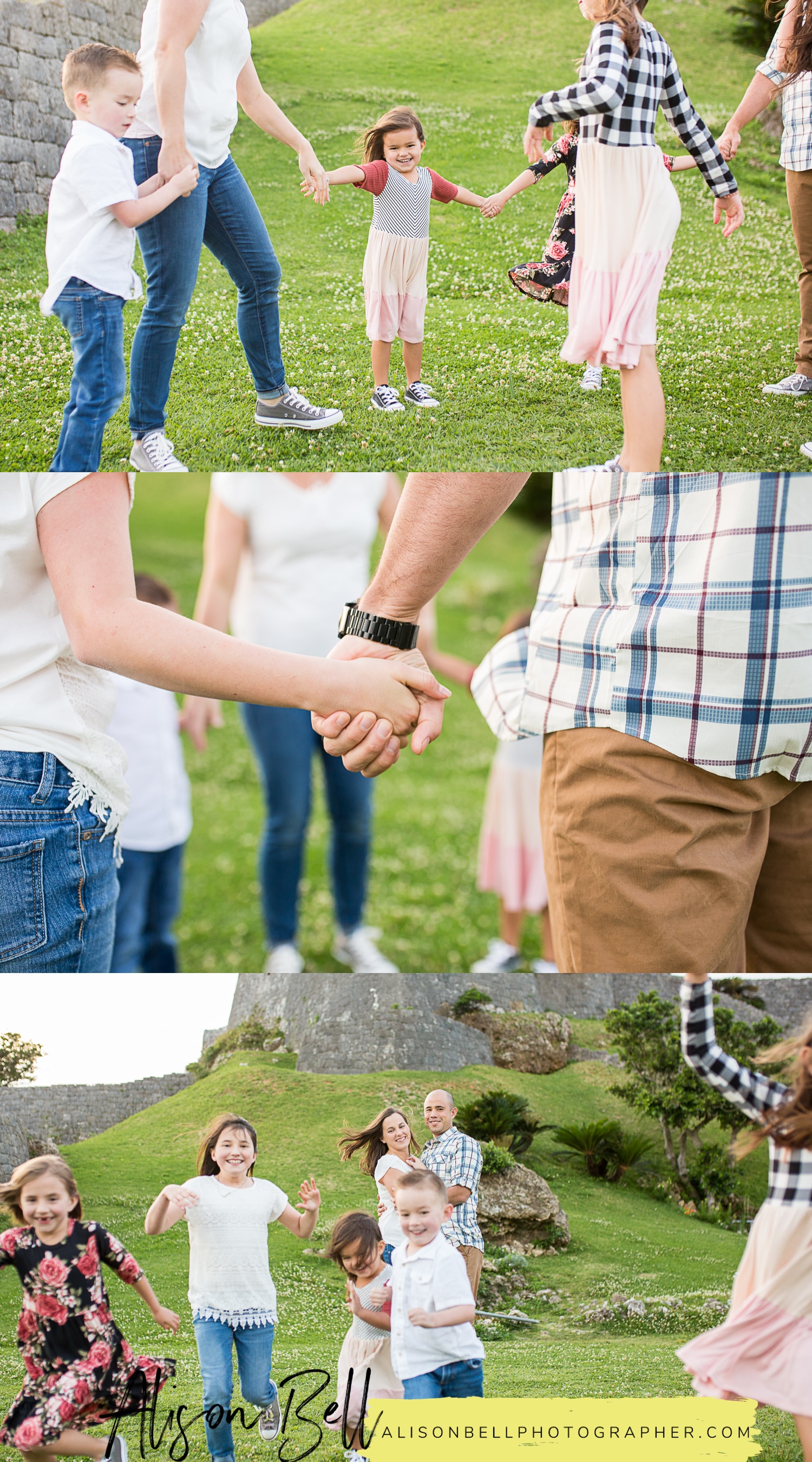 Large fun family photographer with seven kids at Katsuren Castle in Okinawa Japan by Alison Bell, Photographer