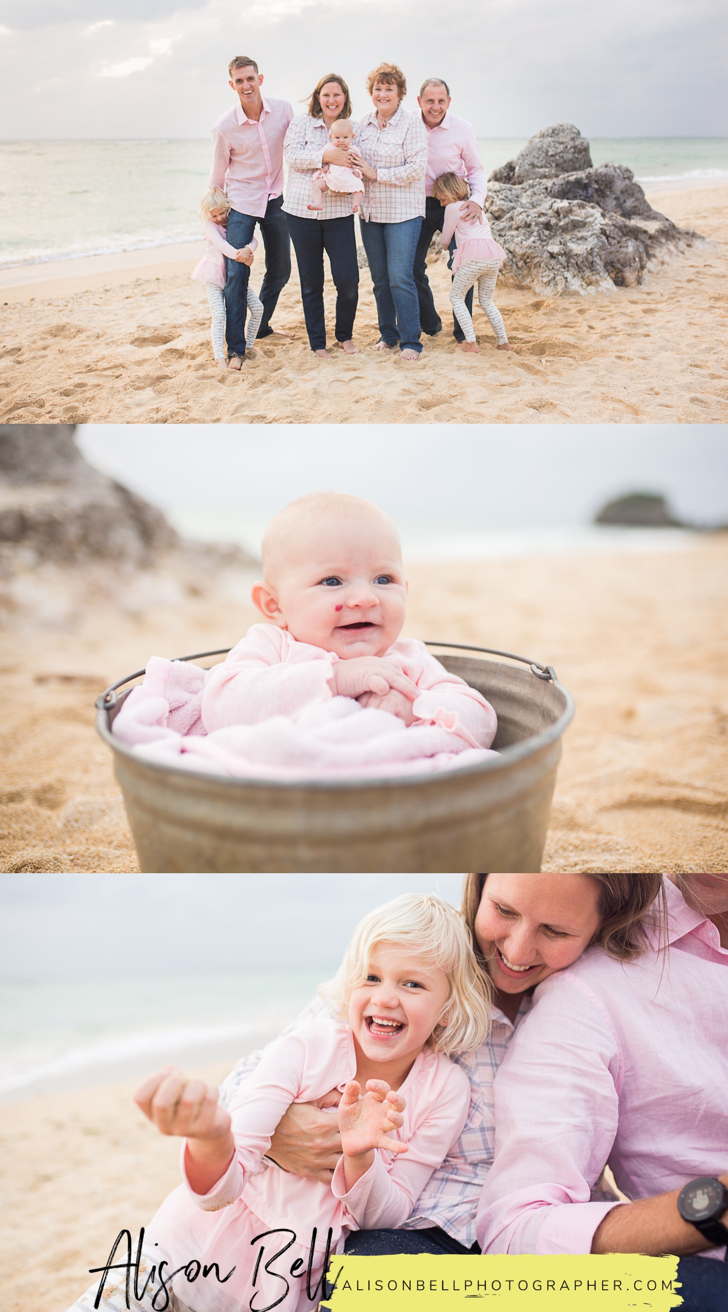 Baby and child family photography with the grandparents! On the beach in Okinawa, Japan by Alison Bell, Photographer.