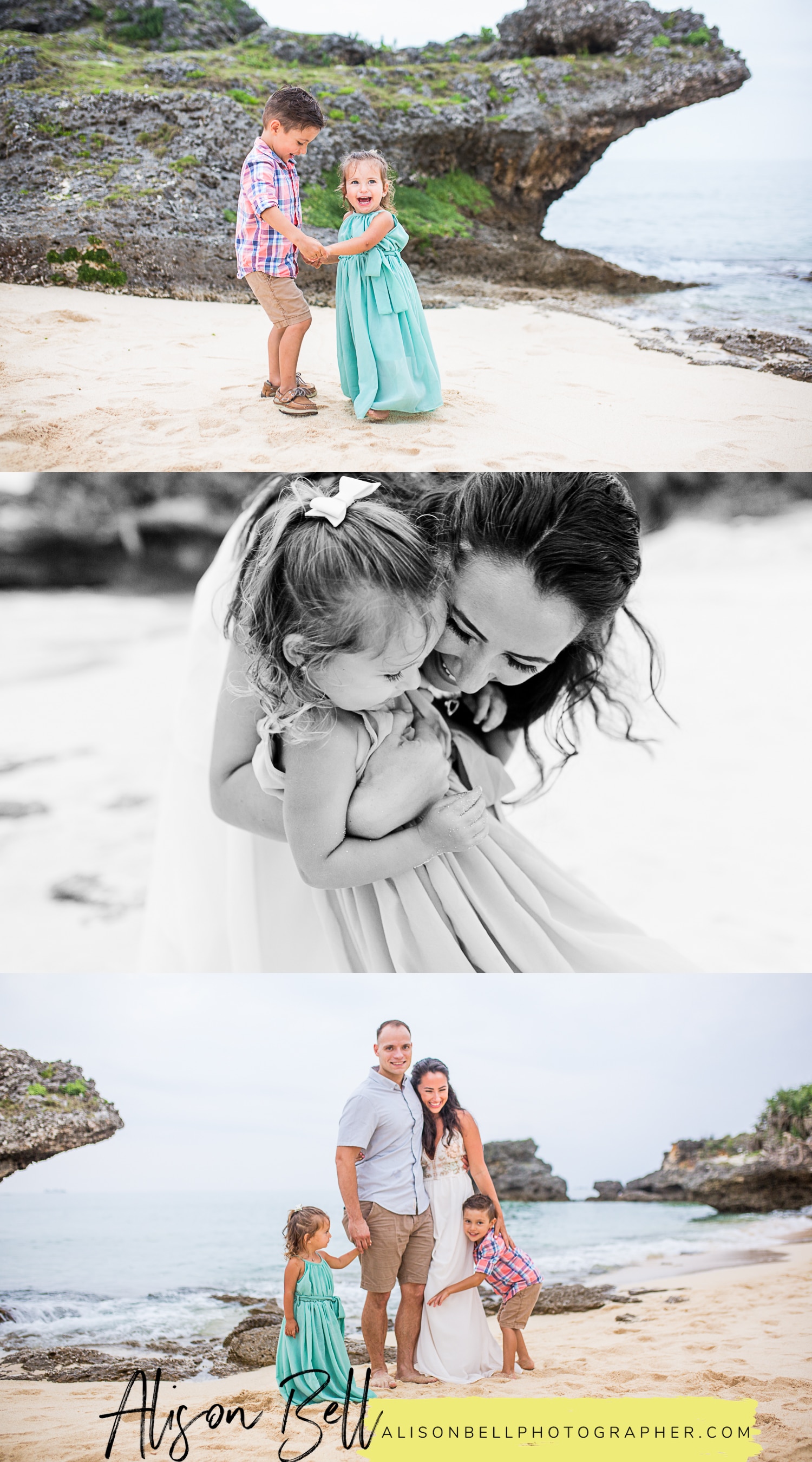 Family of 4, toddler and preschooler, photo session on the beach in Okinawa Japan by Alison Bell Photographer.