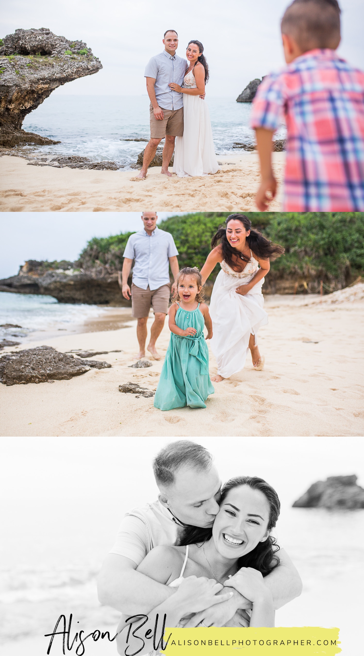 Family of 4, toddler and preschooler, photo session on the beach in Okinawa Japan by Alison Bell Photographer.