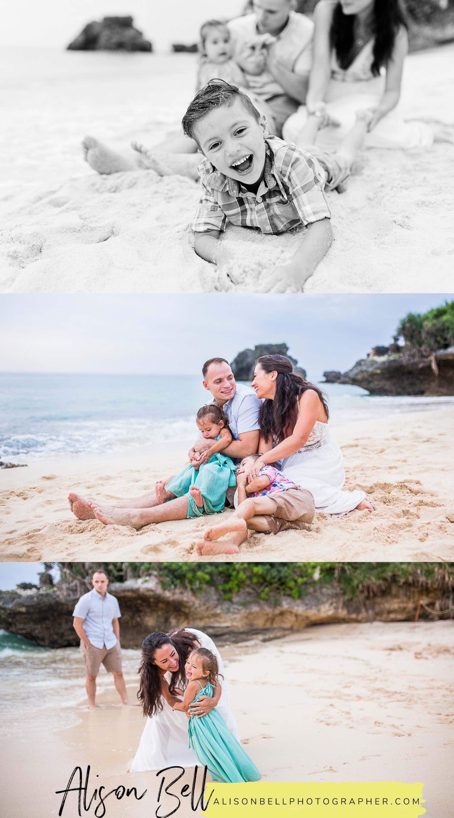 Family of 4, toddler and preschooler, photo session on the beach in Okinawa Japan by Alison Bell Photographer.