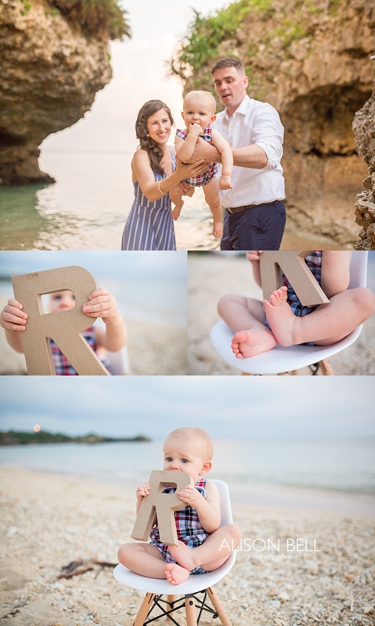 Alison Bell Photographer, Okinawa, Japan, family, child, infant, one year, dress, beach, sunset, toguchi