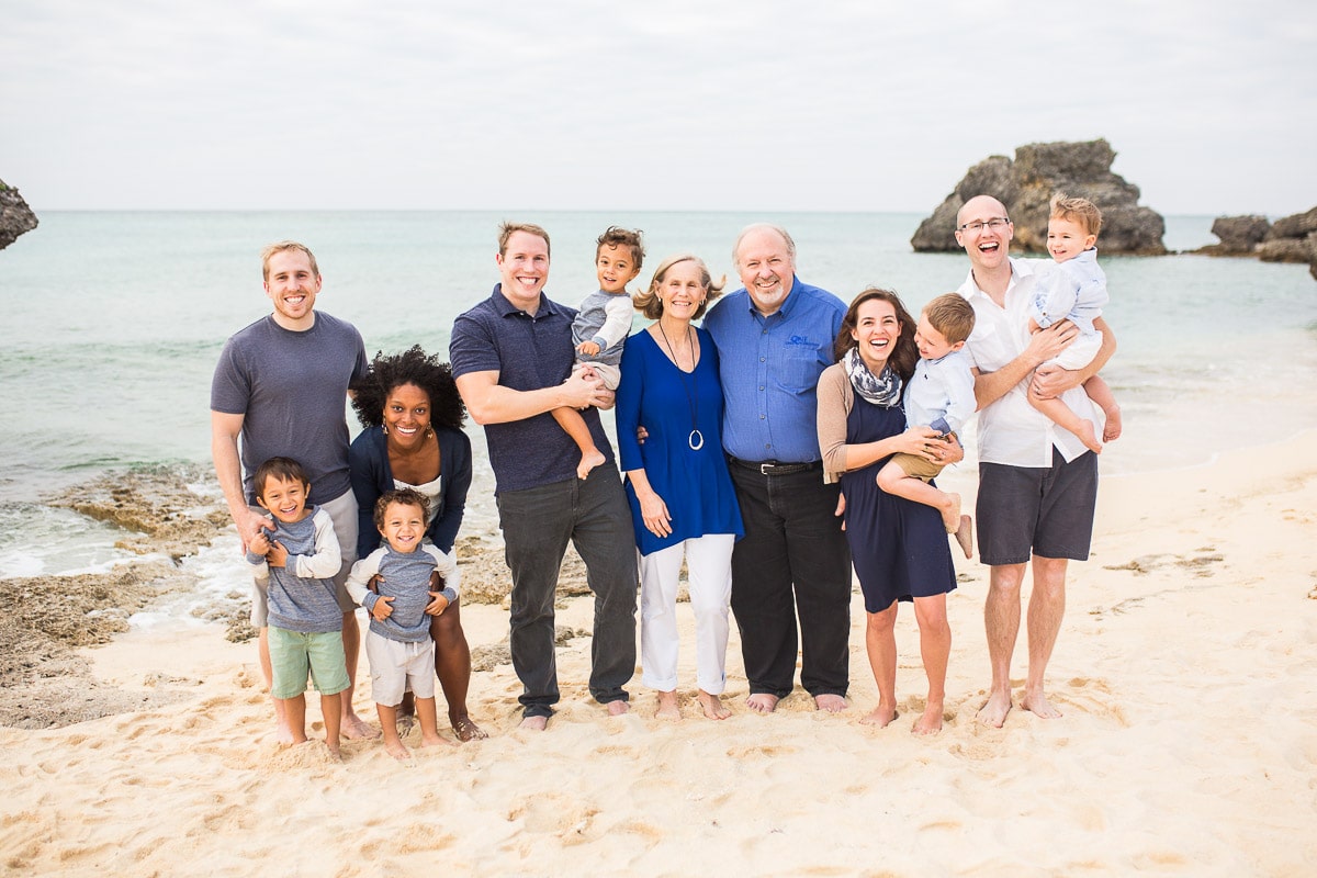 Extended family of 12 on the beach with 5 grandsons in Okinawa Japan by Alison Bell, Photographer