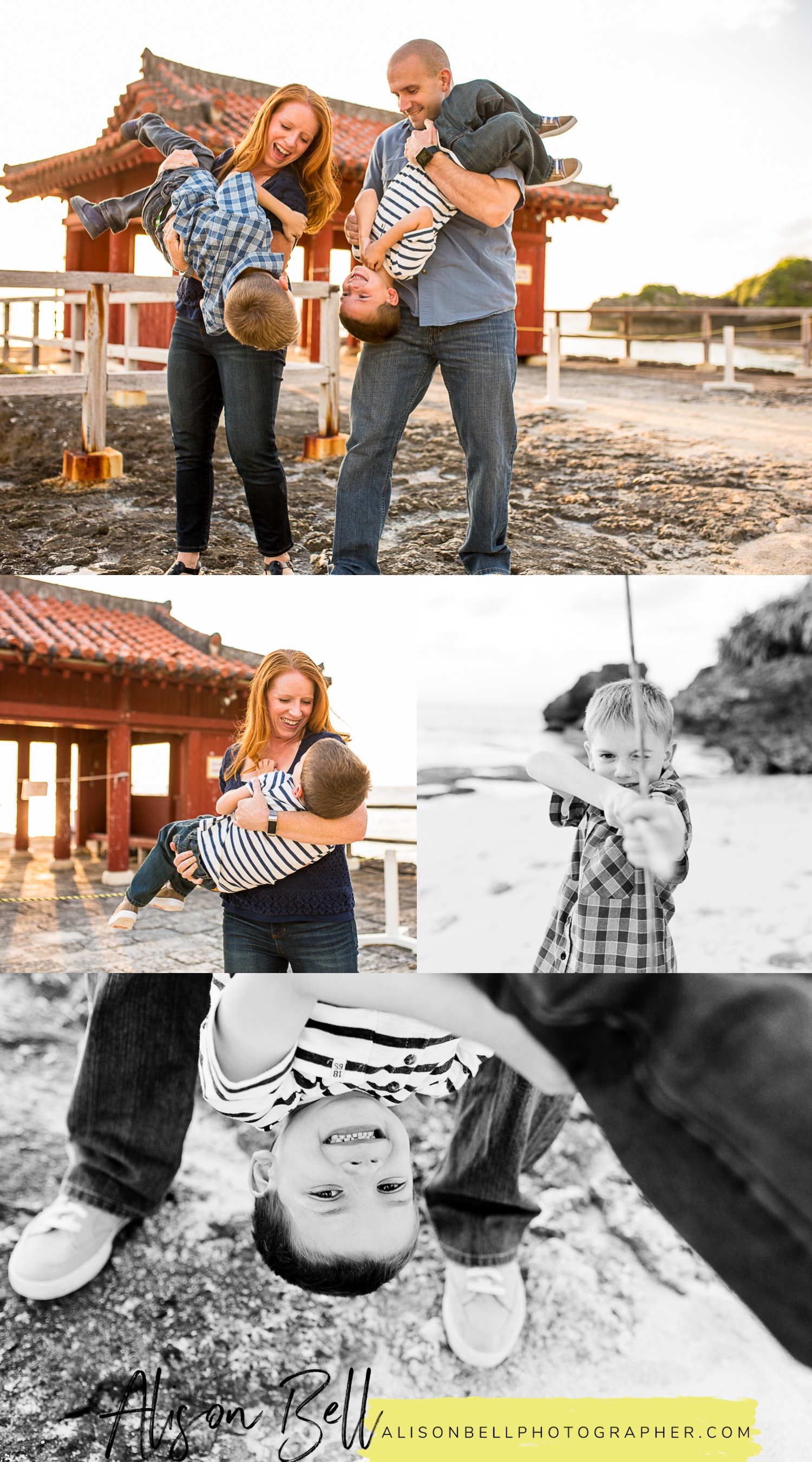 Family beach and torii photo session at the Gala in Okinawa, Japan by Alison Bell Photographer