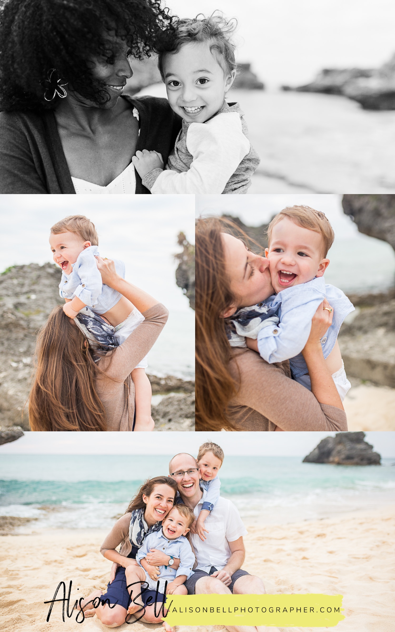 Extended family of 12 on the beach with 5 grandsons in Okinawa Japan by Alison Bell, Photographer