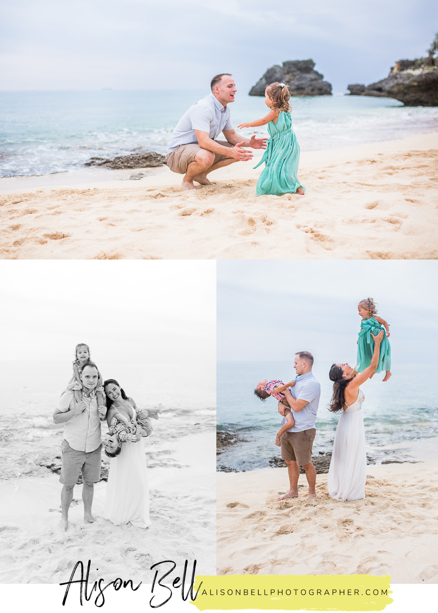 Family of 4, toddler and preschooler, photo session on the beach in Okinawa Japan by Alison Bell Photographer. 