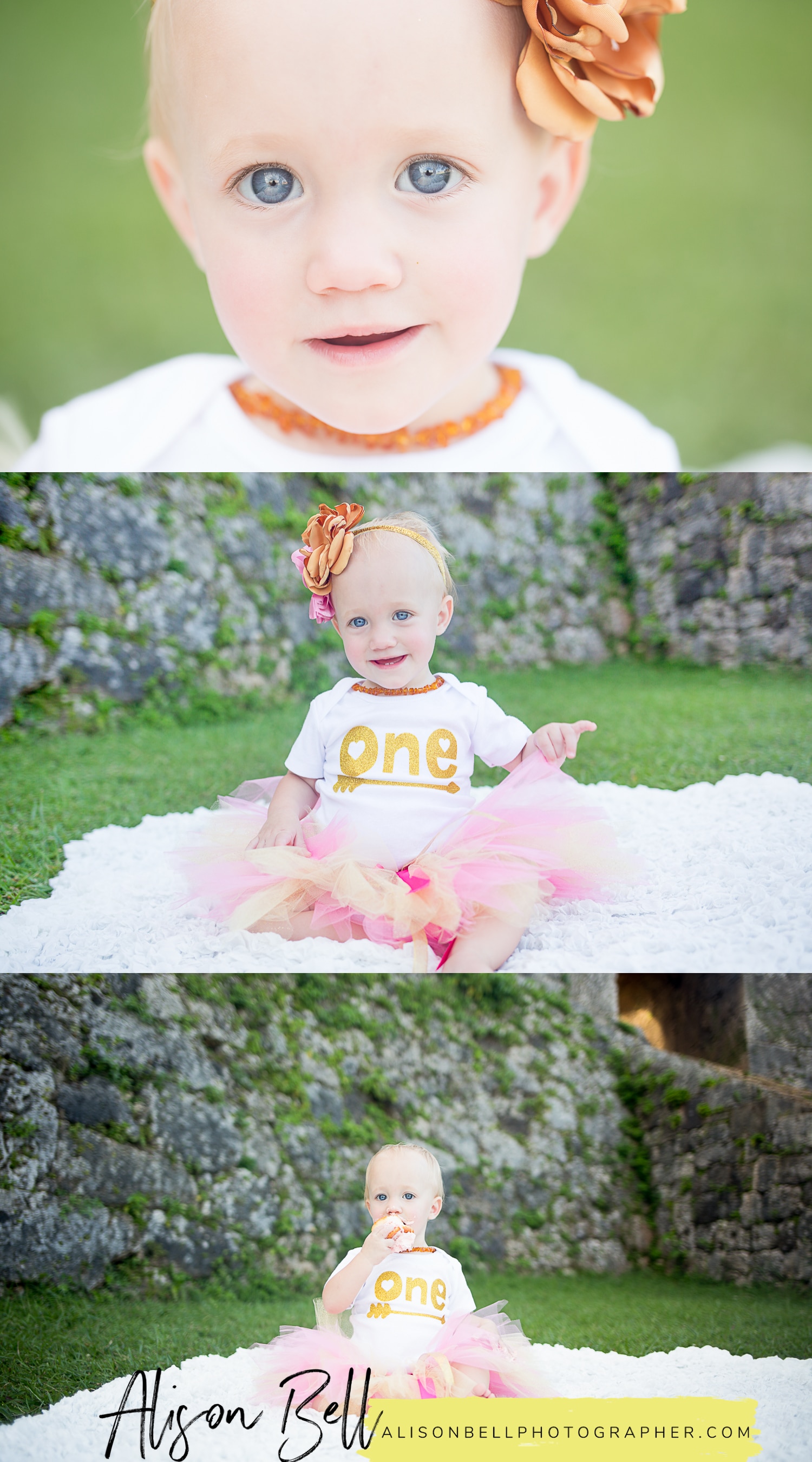 One year birthday photo session and cake smash with a cupcake in Okinawa Japan at Zakimi Castle by Alison Bell, Photographer #alisonbellphotog alisonbellphotographer.com