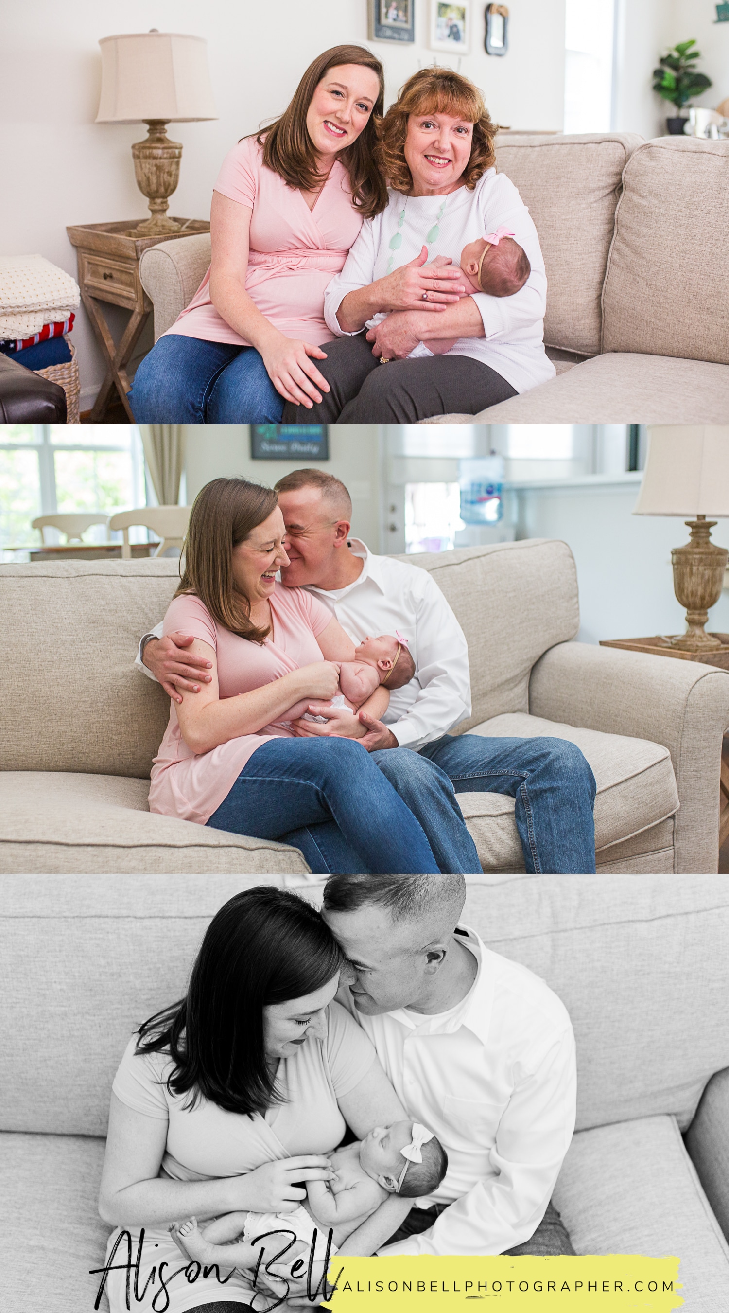 In home lifestyle newborn baby photo session with grandma by alison Bell, Photographer. Alisonbellphotographer.com