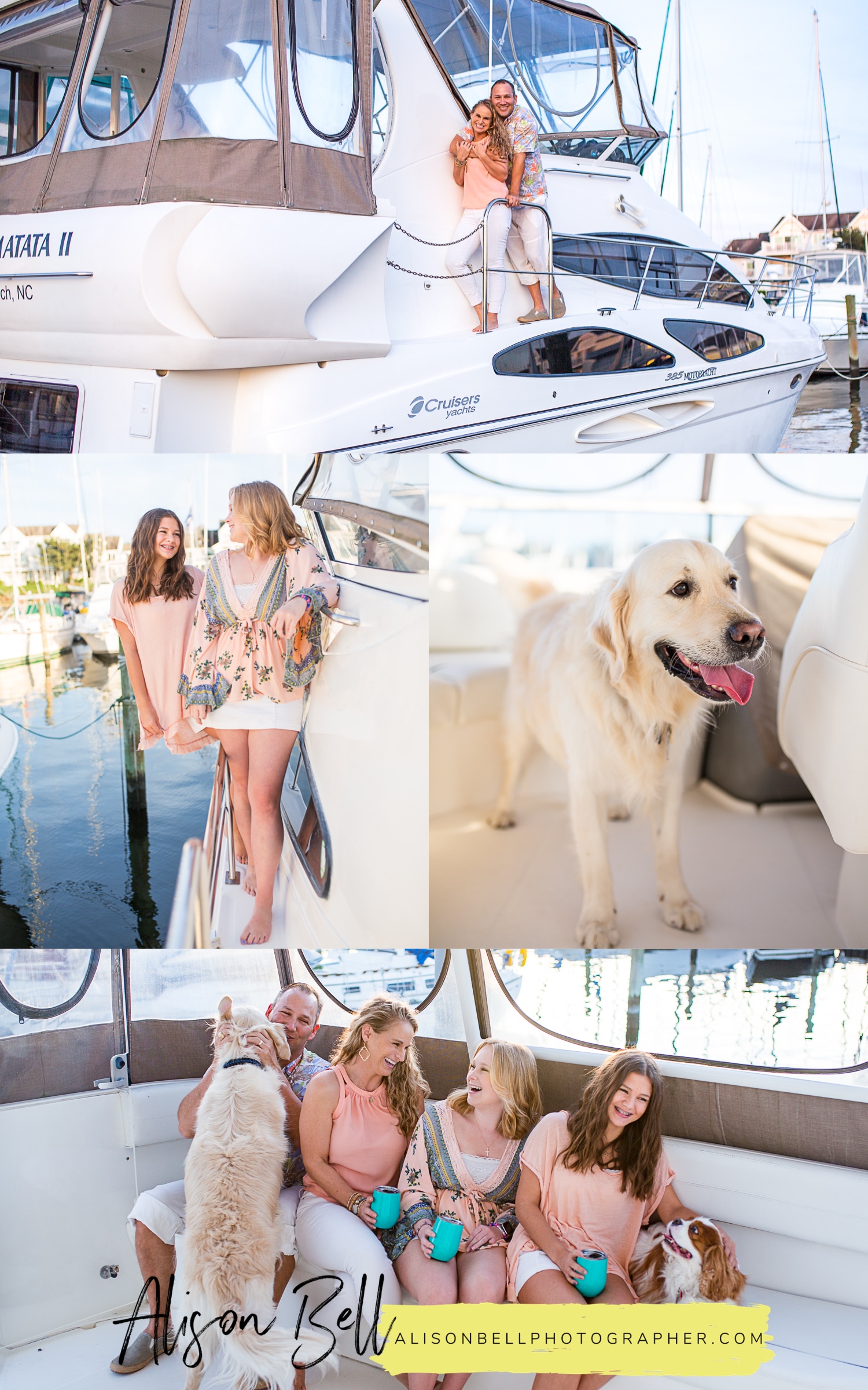 Family photo session on the boat docked in the marina, east beach norfolk