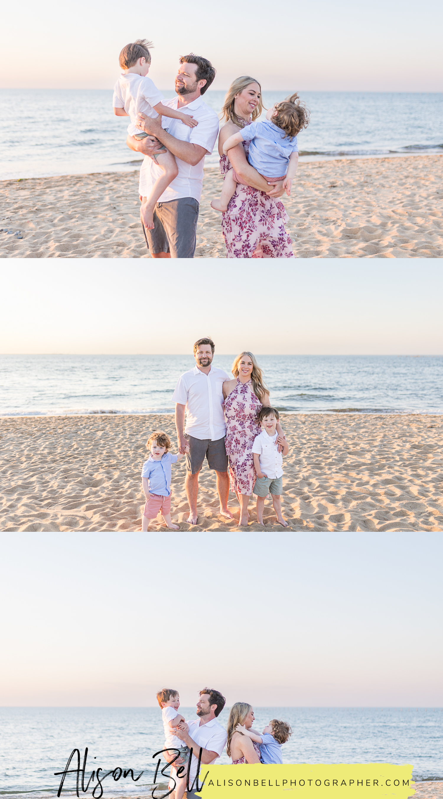 Family photos on the Chesapeake Bay in Viriginia beach. Two boys, family of four